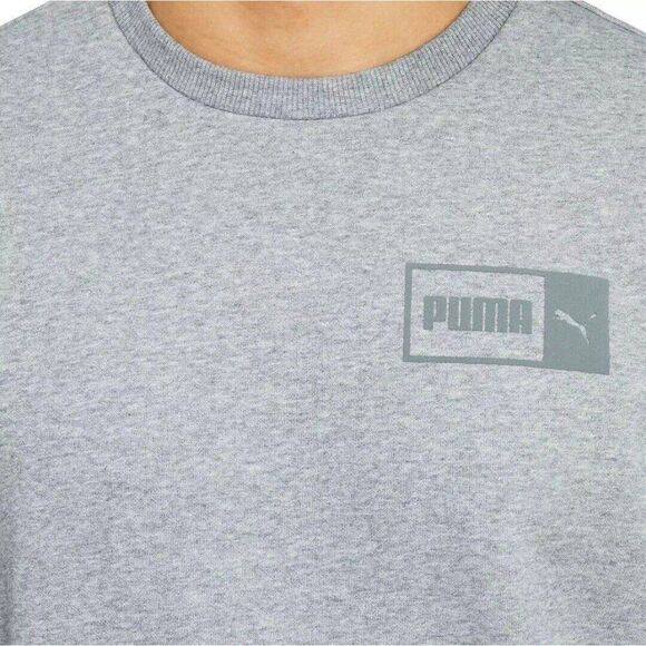 Puma Men's Crew Neck Fleece Lined Cotton Pullover Logo Crew Sweatshirt Gray NWT - Picture 3 of 8
